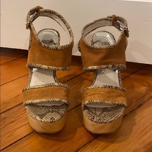 MK Beige Suede Platform Sandals W/ Snakeskin Trim